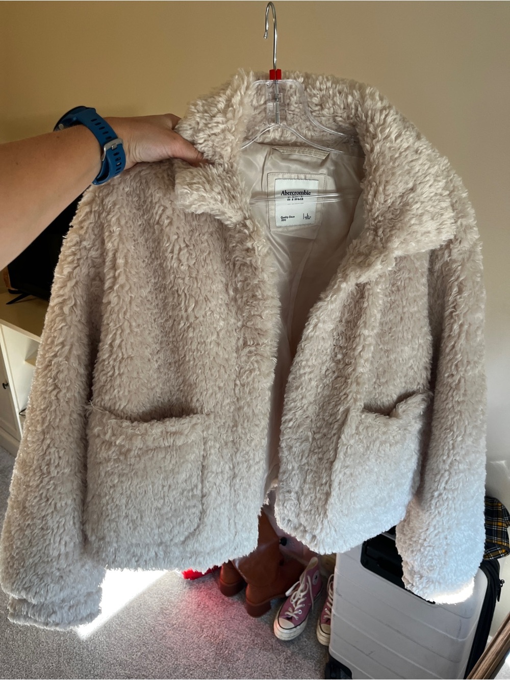 Abercrombie & Fitch Cream Teddy Faux-Shearling Jacket